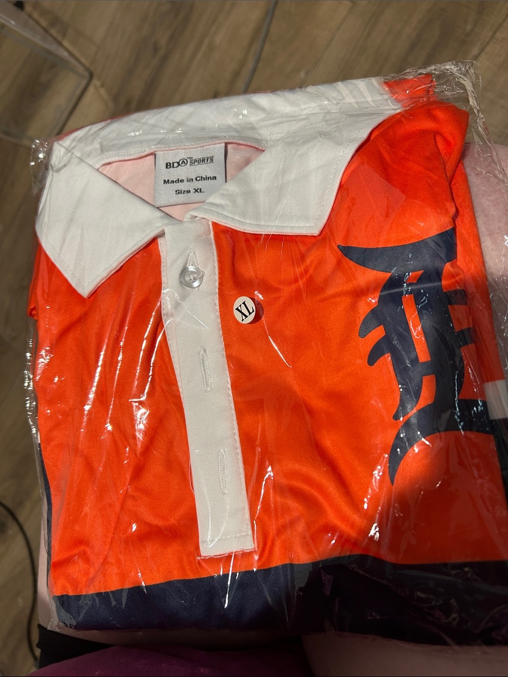 MLB Detroit Tigers Orange Long Sleeve Polo with White Placket and Navy Logo
